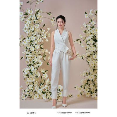 Quần trắng boom cúc gấu thiết kế Elise FF2411055BPWOWH