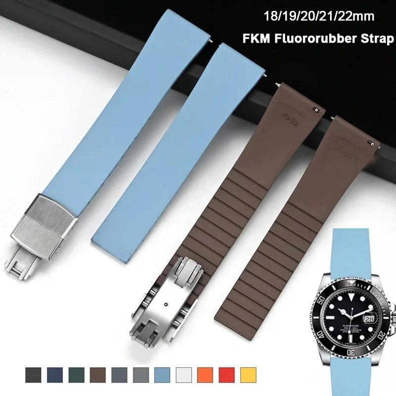 18mm 19mm 20mm 21mm 22mm FKM Fluoro Cao Su Dây Đồng Hồ Phát Hành Nhanh Đa Năng Gấp Khóa Dây Đeo Vòng