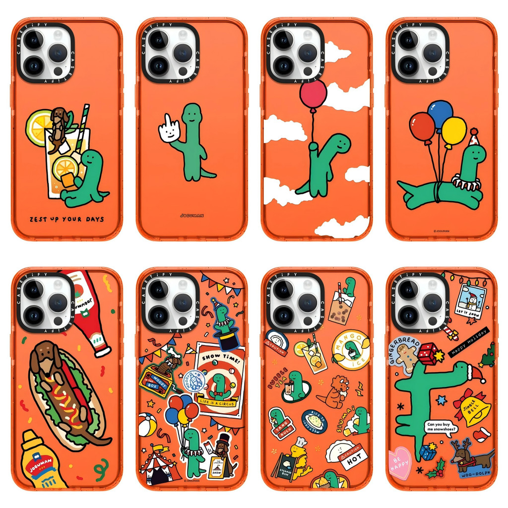 JOGUMAN Dinosaur Dog Orange Impact Phone Case cho iPhone 17 16 15 14 13 12 Pro Max Plus Air, Vỏ cứng