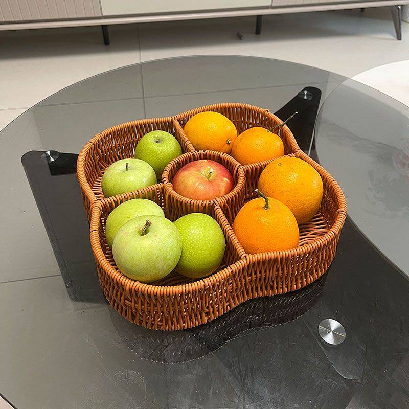 Rattan-like Woven Fruit Basket Thickened Hand-Knitted Covered Woven Flower Fruit Plate OcQq
