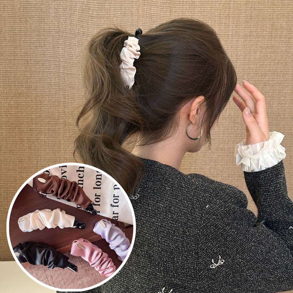 Vải Ruched Dọc Kẹp Mới Chắc Chắn Satin Tóc Thanh Lịch Đầu Lưng Đa Năng Đuôi…