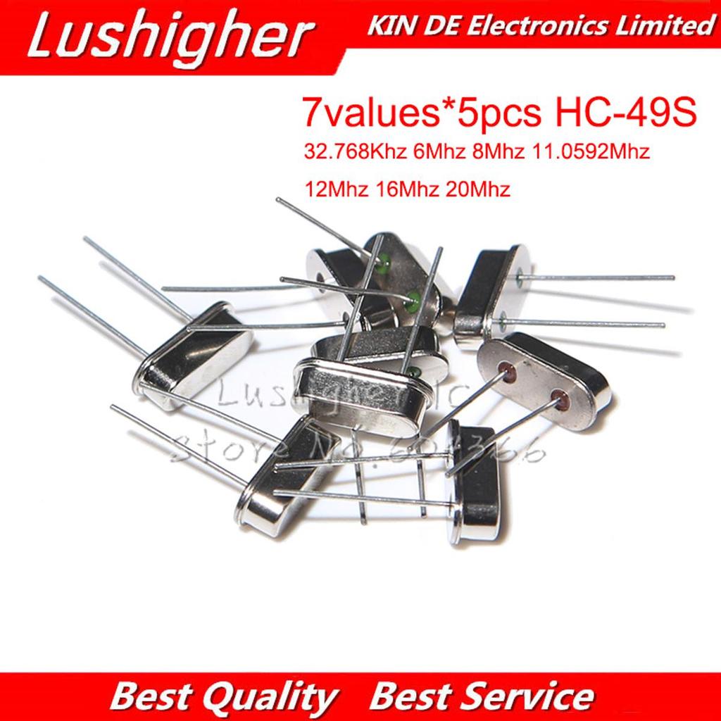 7values * Bộ 5 HC-49S 35 chiếc 32.768Khz 6Mhz 8Mhz 11.0592Mhz 12Mhz 16Mhz 20Mhz Bộ dao động pha lê H