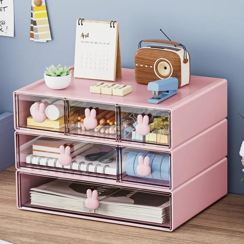 Marbrasse Desk Organizer with 6 Drawers, 3 Tier Stackable Storage Drawers Plastic Makeup Storage, Of
