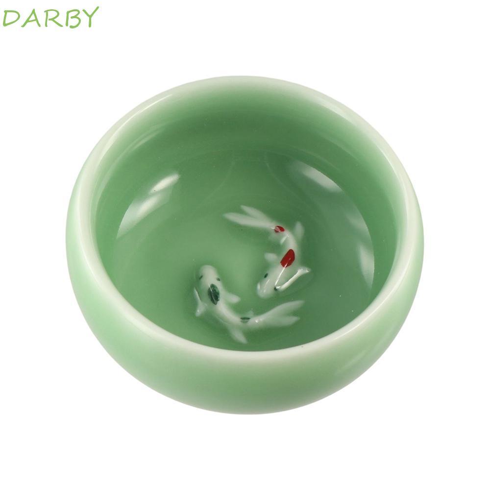 DARBY Golden Fish Celadon Porcelain Teacups, Crackle 60ml Long Tuyền Tea Cup, Crackle Tea Cup tinh t