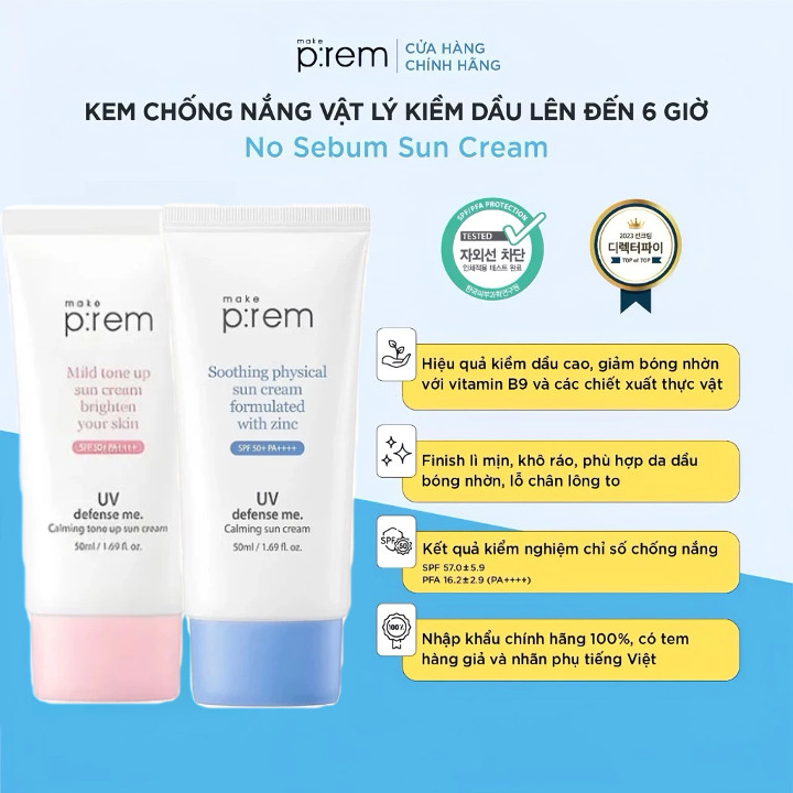 Kem chống nắng vật lý Make Prem UV Defense Me Calming Sun Cream SPF50 + PA + + + + 50ml kcn make p: 