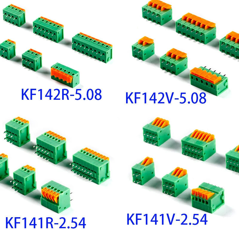 5-Pin KF141V, KF141R, KF142V, KF142R Khối đầu cuối PCB gắn lò xo KF141-2.54, KF142-5.08 2P, 3P, 4P, 