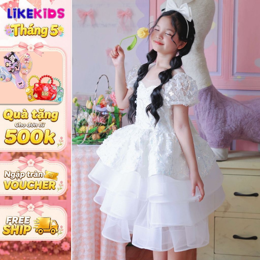 Đầm bé gái kiểu dáng CÔNG CHÚA hoạ tiết LẤP LÁNH MH27L78 (Kèm cài) - Likekids