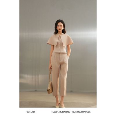 Quần baggy be nâu túi chéo thiết kế Elise FS2504236BPWOBE