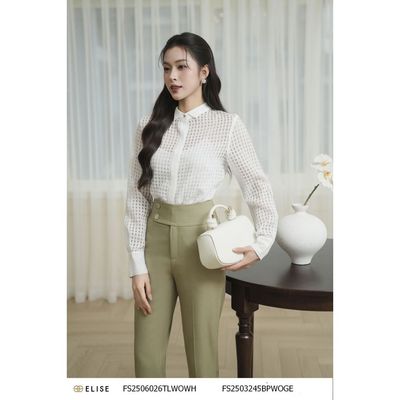 Áo sơ mi trắng dài tay cổ trụ thiết kế Elise mã FS2506026TLWOWH