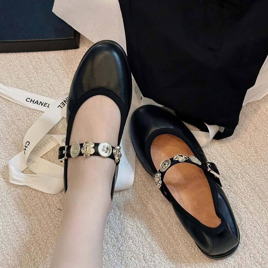 Sheepskin Version~Genuine leather Mary Jane flats with small gold buckle, soft sole, women's flat le
