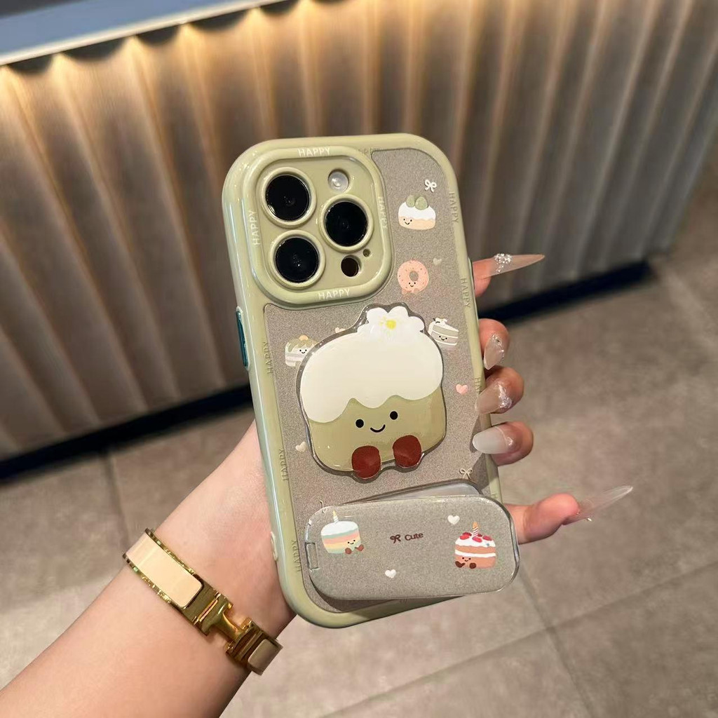 Thích hợp cho iPhone17ProMax Ốp điện thoại Matcha Cake Doll 16 / 15Pro Cream Case 14 chân đế