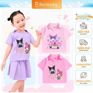 Áo bé gái Sanrio Kuromi Melody Bomines, Áo croptop có cổ cho bé gái 4-12 tuổi 14-36kg ATNBSANRIO