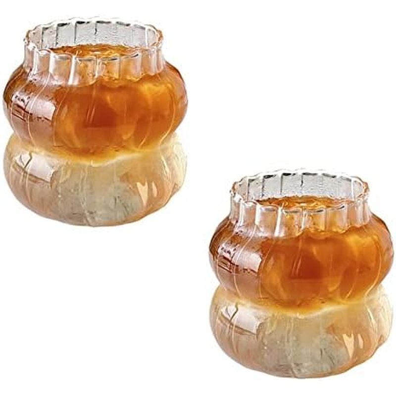 MANMAOHE 14 Oz Ribbed Glass Cups Set of 2 Creative Wavy Drinking Glasses Vintage Ribbed Glassware Vi
