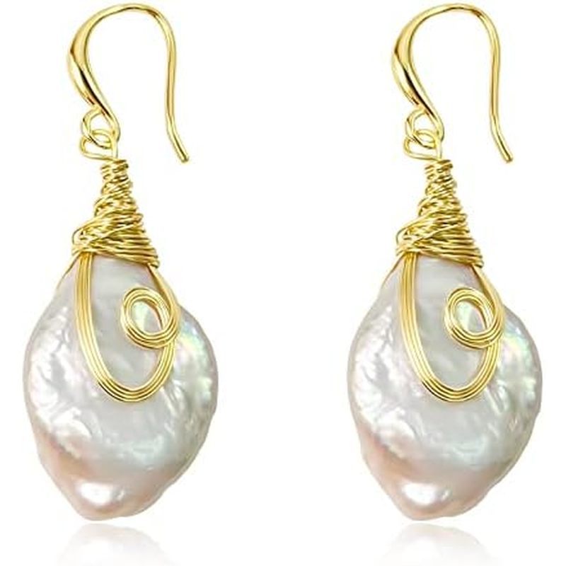 25-30mm Freshwater Baroque Keshi Pearl Dangle Drop Earrings For Women