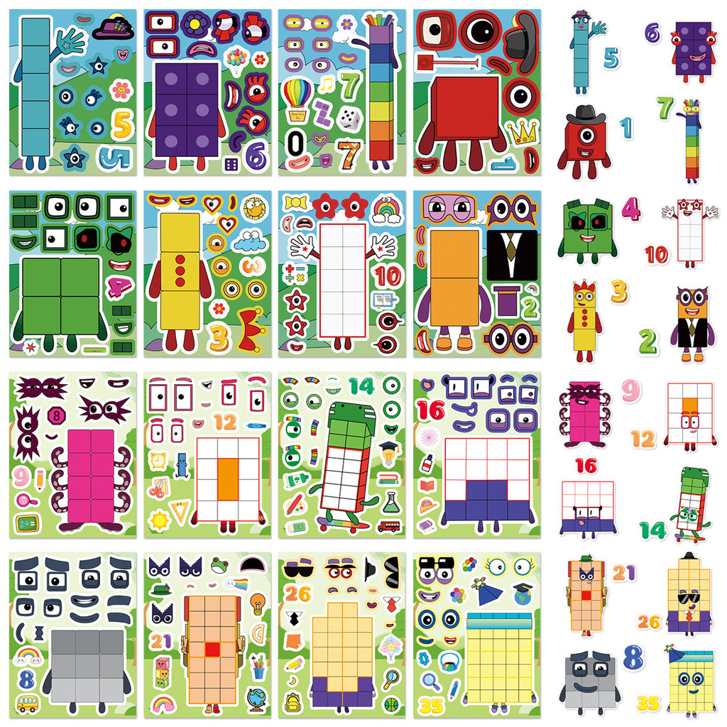 16 Chiếc Numberblocks Đồ Chơi Dán Hoạt Hình Vui Nhộn Trẻ Em Handmade Xếp Hình Đồ Chơi Cắt Dán DIY Tr