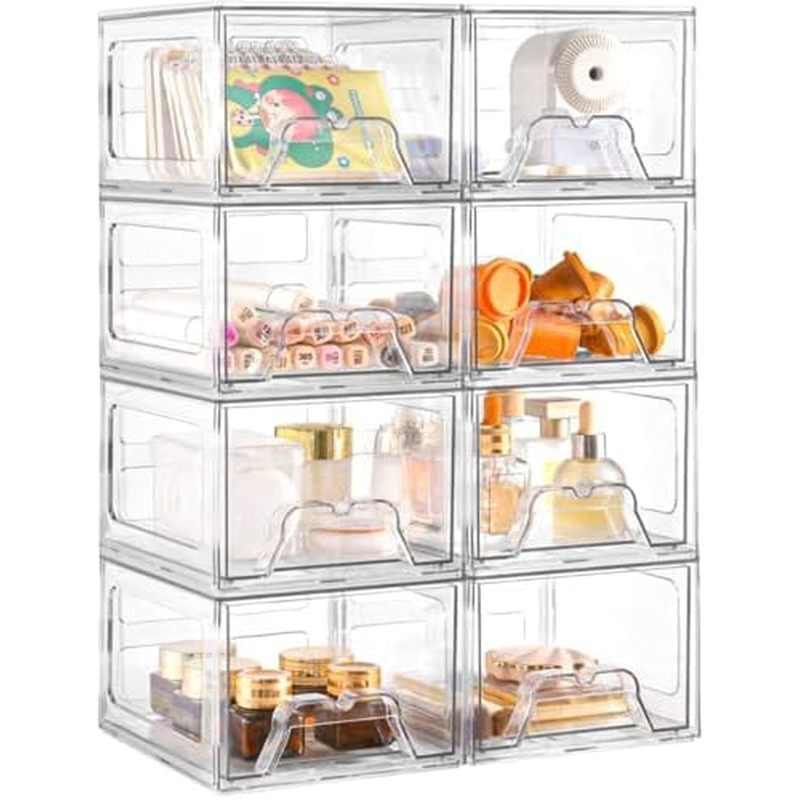 Plastic Drawers Storage, 6 Pack Clear Stackable Storage Drawers, Acrylic Storage Bins with Drawers f