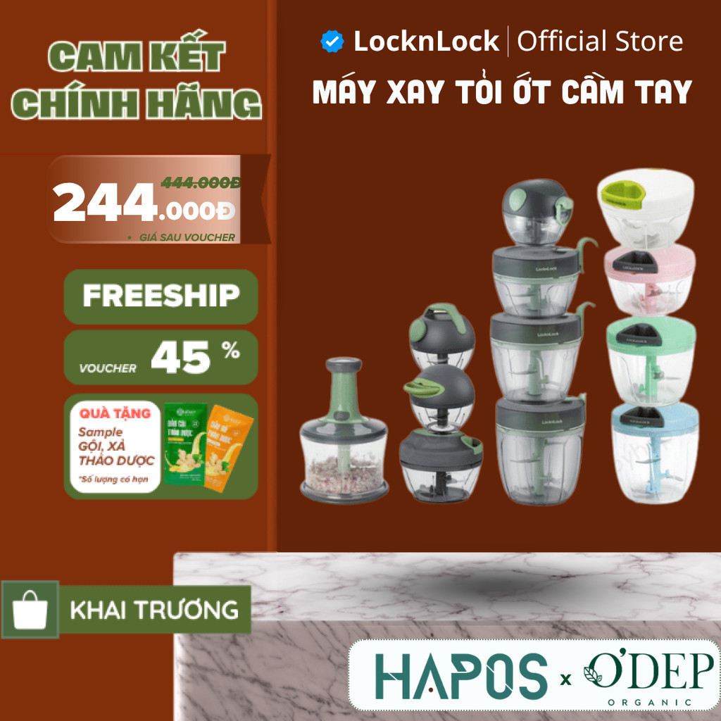 Máy xay tỏi ớt mini cầm tay LocknLock CKS308PIK CKS309GRN CKS321GRN lưỡi xay bén dễ vệ sinh - HAPOS 