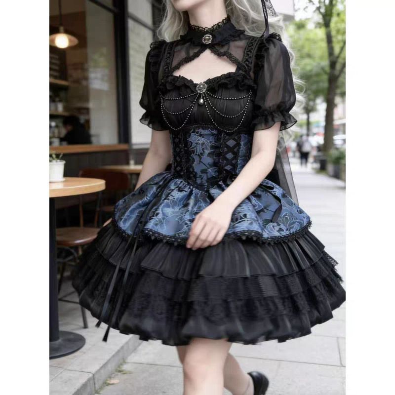 Phong Cách Gothic Gothic Gothic Gothic Đầm Dark Series JSK Sling Dress Gothic Dobamine Công Nghiệp N