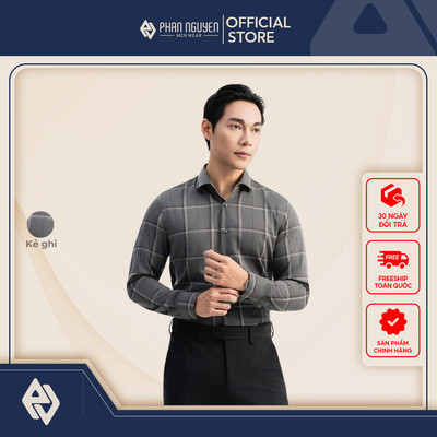 Áo sơ mi nam Phan Nguyễn, chất liệu bamboo cao cấp, mềm mịn, họa tiết kẻ, form slim fit SMD.1474
