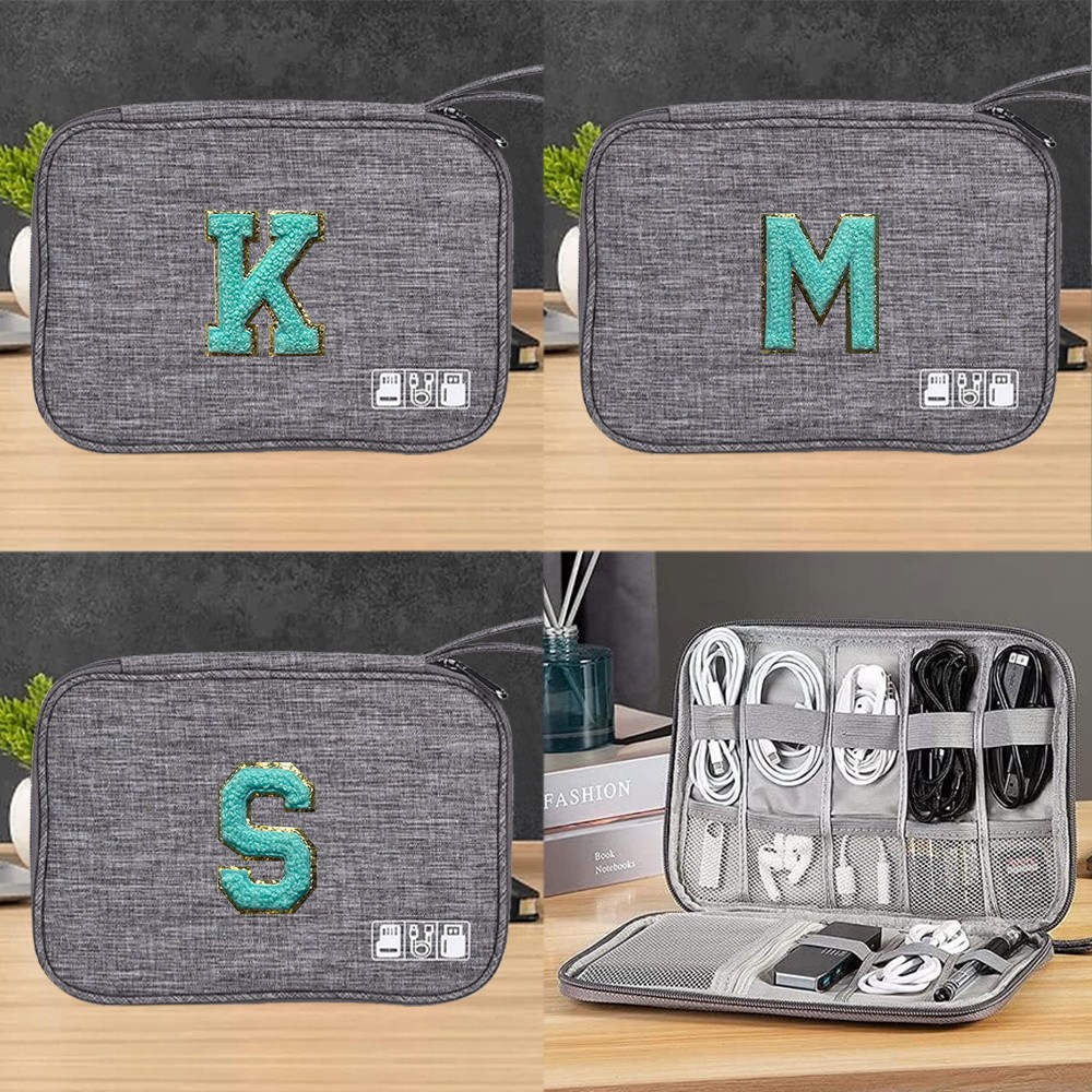 Data Cable Storage Bag Earphone Small Item Organizer Box Mobile Digital Accessories Pouch Green Embr