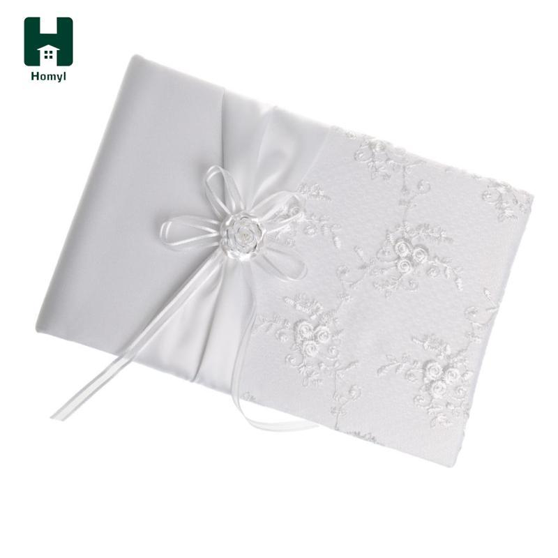 Vintage Wedding Guest Book Wishes Book Quà tặng tắm cô dâu, 9,45 x 6,50 inch, Satin trắng