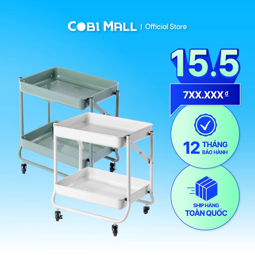 Kệ gấp gọn hai tầng có bánh xe Olivine - Cobi home