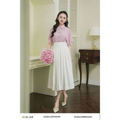 Chân váy tuytsy trắng dập ly thiết kế Elise mã ES2601204BKWOWH