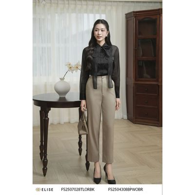 Quần baggy nâu khói túi chéo thiết kế Elise mã FS2504308BPWOBR