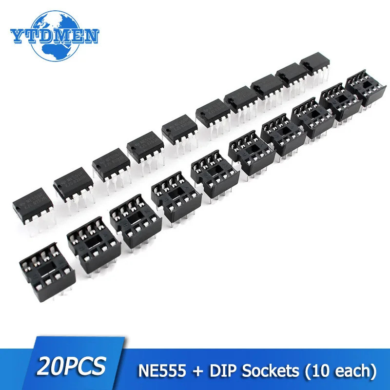 20 CHIẾC Lập Trình Hẹn Giờ Chip Dao Động NE555 NE555P IC 555 & 8 Pin DIP Ổ Cắm Bộ (10 Mỗi)