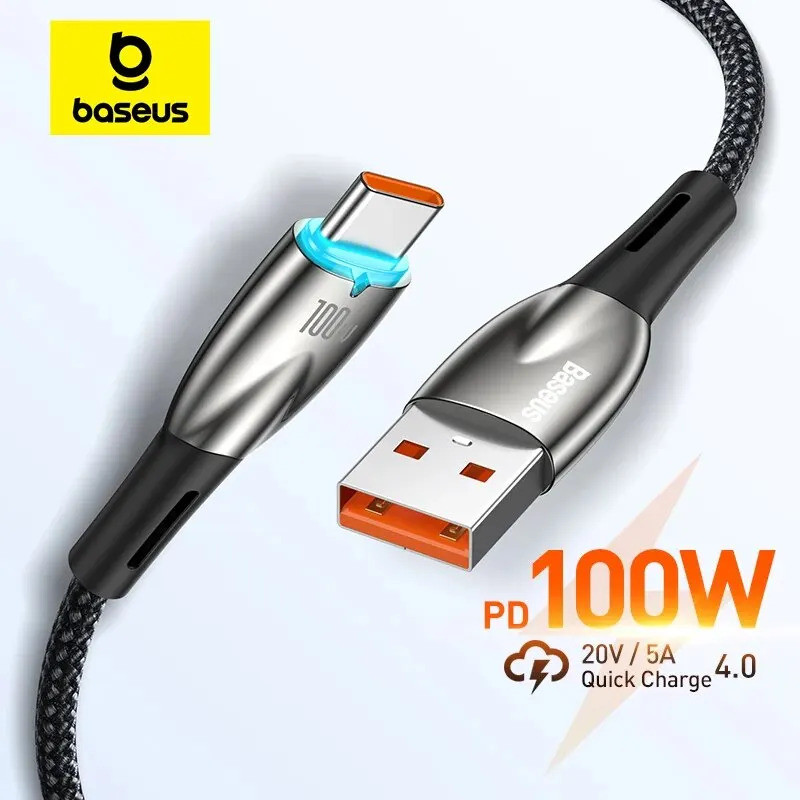 Cáp USB Baseus 100W Type C Sạc Nhanh Cho Huawei P40 Pro P30 Dây Sạc Dữ Liệu Dây Cho Samsung S21 Ultr