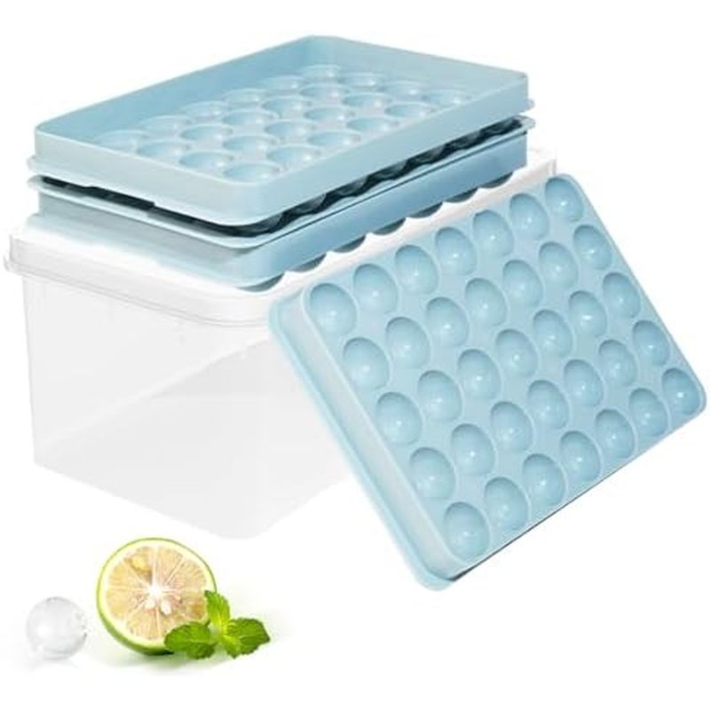 Ice Cube Tray with Lid and Bin – Round Ice Cube Trays for Freezer, BPA-Free Food-Grade Ice Mold, Sta