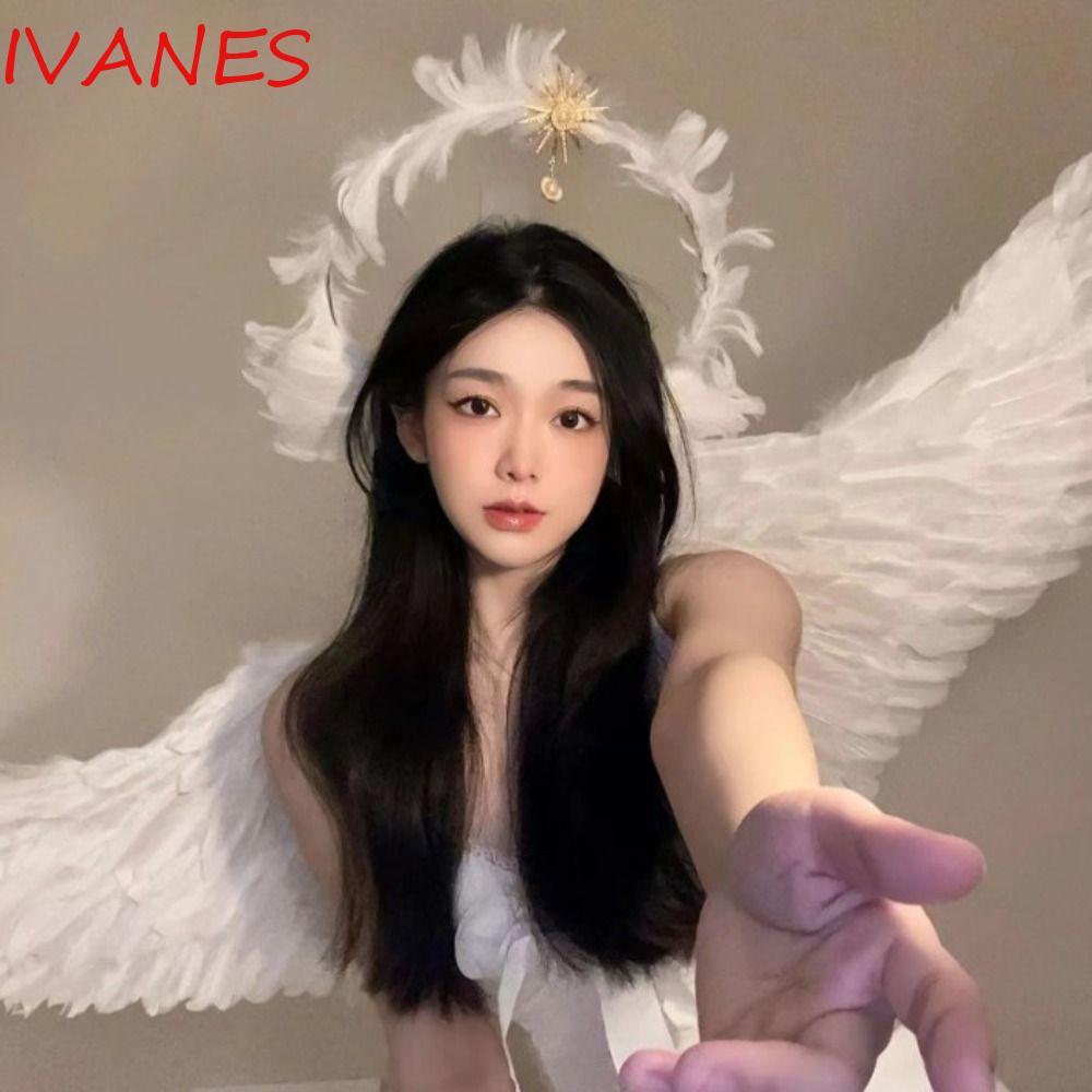 IVANES Feather Glory Crown Headband, Dress Up Props Glory Shape Virgin Mary Queen Tiara, Phong Cách 