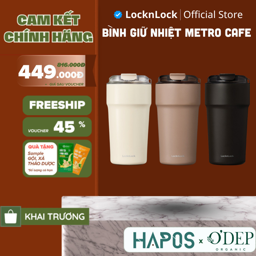 Bình giữ nhiệt phủ sứ LocknLock 500ml LHC4357 Metro Cafe Tumbler, Hàng chính hãng, chất liệu thép kh
