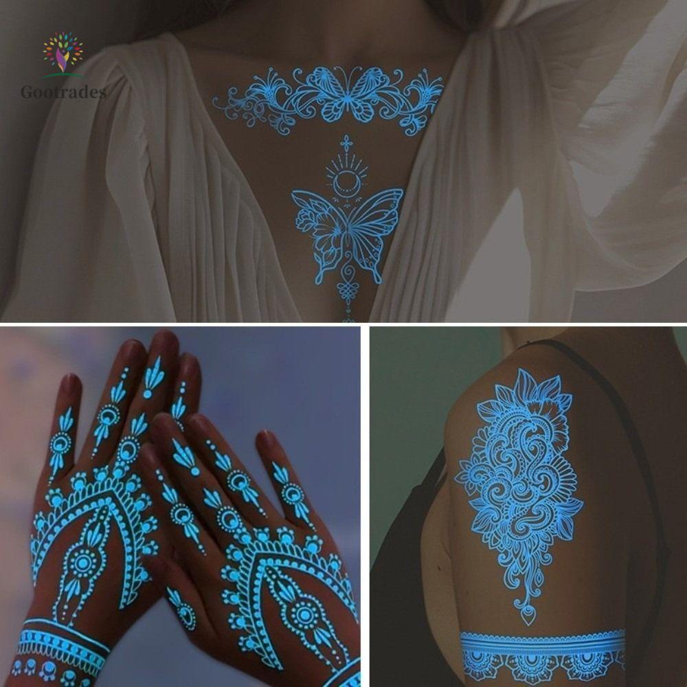 Gootrades GOOTRADES Trắng Henna Hình Xăm Đề Can, Cánh Tay Chân Dụng Cụ Cưới Dạ Quang Henna Hình Xăm,