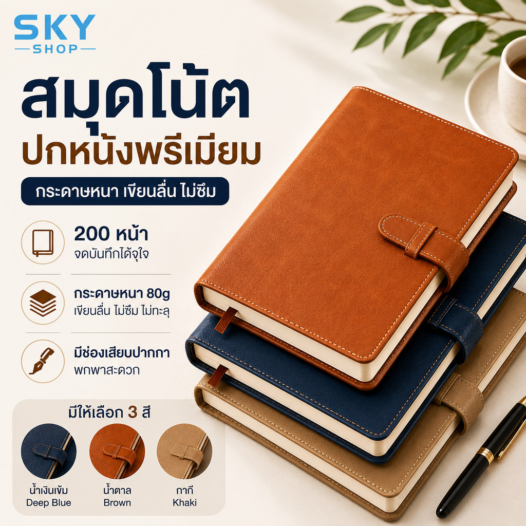 SKY A5 Notebook Da Cao Cấp 200 Trang Giấy Dày Viết Mịn Không Gập Nhật Ký