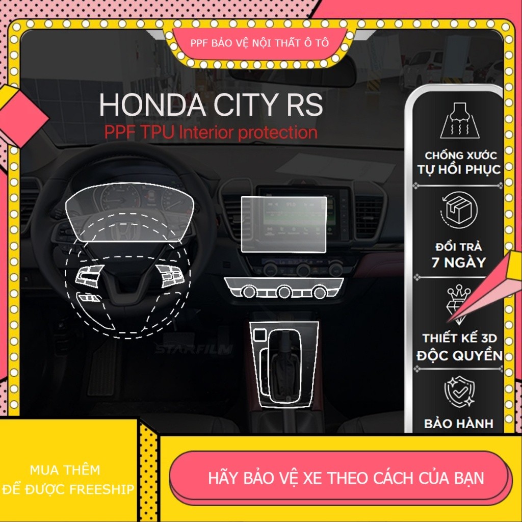 Honda city RS 2022 ~ 2025 PPF TPU nội thất chống xước tự hồi phục