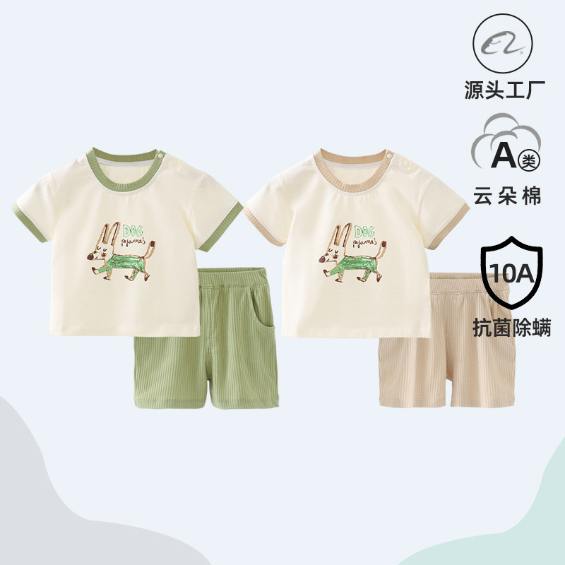 Baby's Short-Sleeved Suit Summer Thin Clothes Baby Summer Clothing Boys' Class a Cotton Clothes Girl