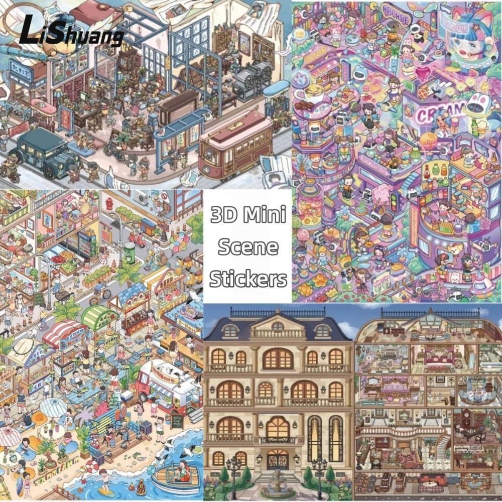 LISHUANG DIY Scene Sticker, Street Scene Die-cut Miniature Sticker, The Way Home Cyber ​​Nhãn dán xế