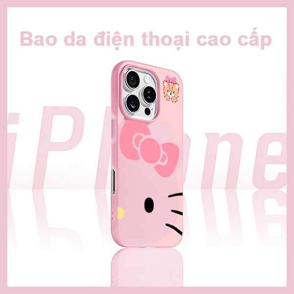 Ốp Lưng iPhone Nơ Hồng Gấu Kitty Dễ Thương   iP 11/12/13/14/15/16/17/Plus/Pro/Max