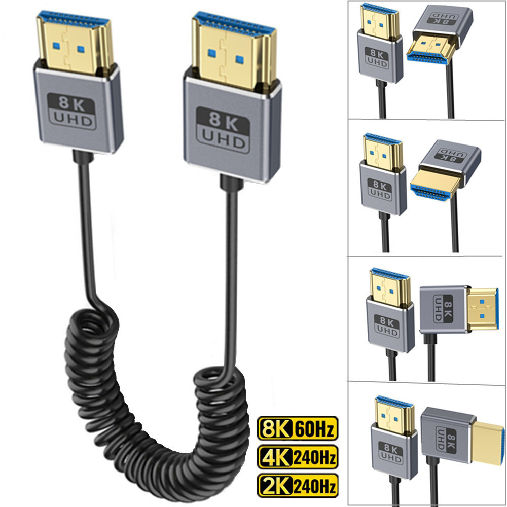 Cáp HDMI 2.1 đồng trục lò xo, phích cắm góc 90 độ, 8K @ 60Hz 4K @ 120Hz, cho HDTV PC PS5 Xbox Monito