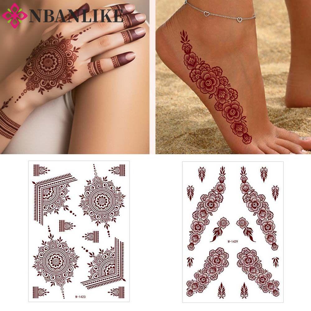NBANLIKE Henna Hình Xăm Dán, Ren Giả Hình Xăm Chân Cánh Tay Hình Xăm Tạm Thời, Ren Đỏ Henna Hình Xăm