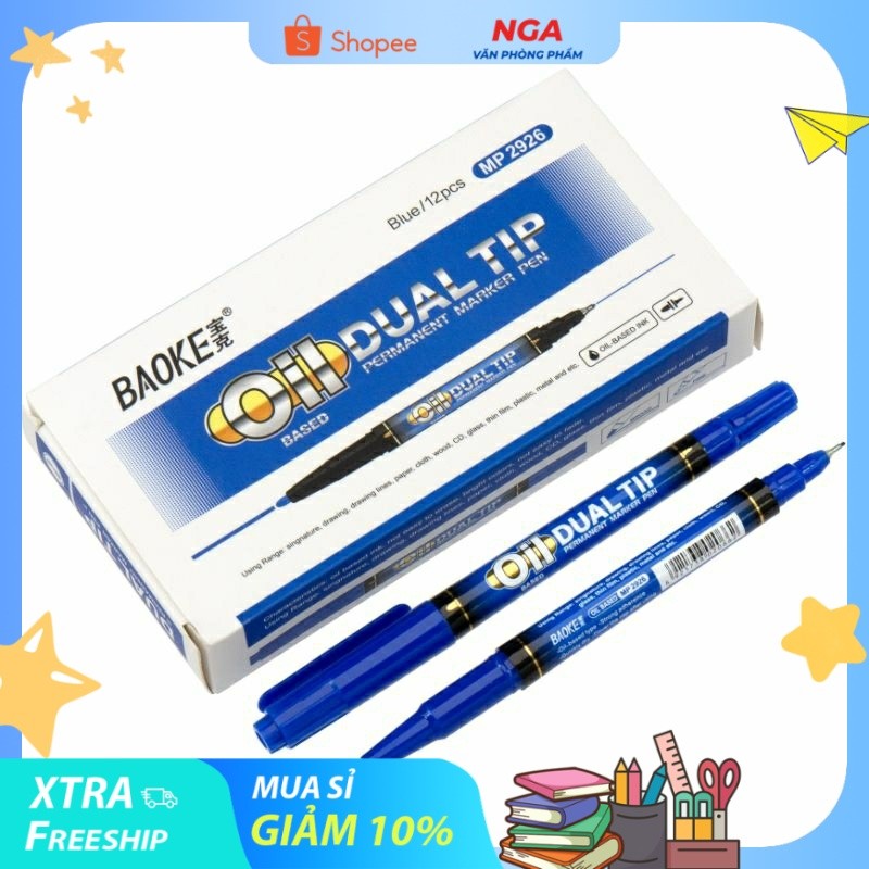 [MUA SỈ GIẢM 10%] Bút lông dầu kim 2 đầu Baoke MP2926 - (Xanh, Đỏ, Đen) (1 cây)