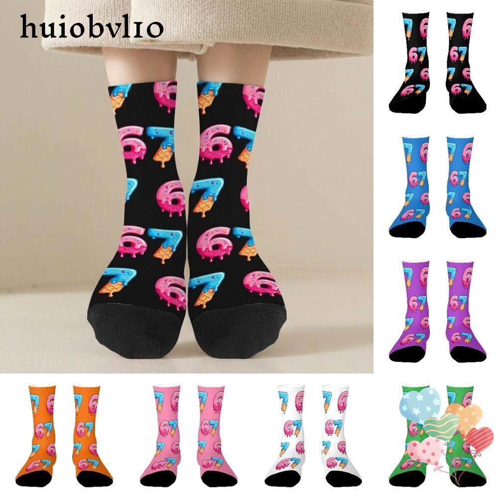 HUIOBVLVN 67 Meme Kem Tất, Thoáng Khí Ấm 67 Meme Crew Tất Dài, Hoạt Hình Cotton Vui Nhộn Sáng Tạo Vớ