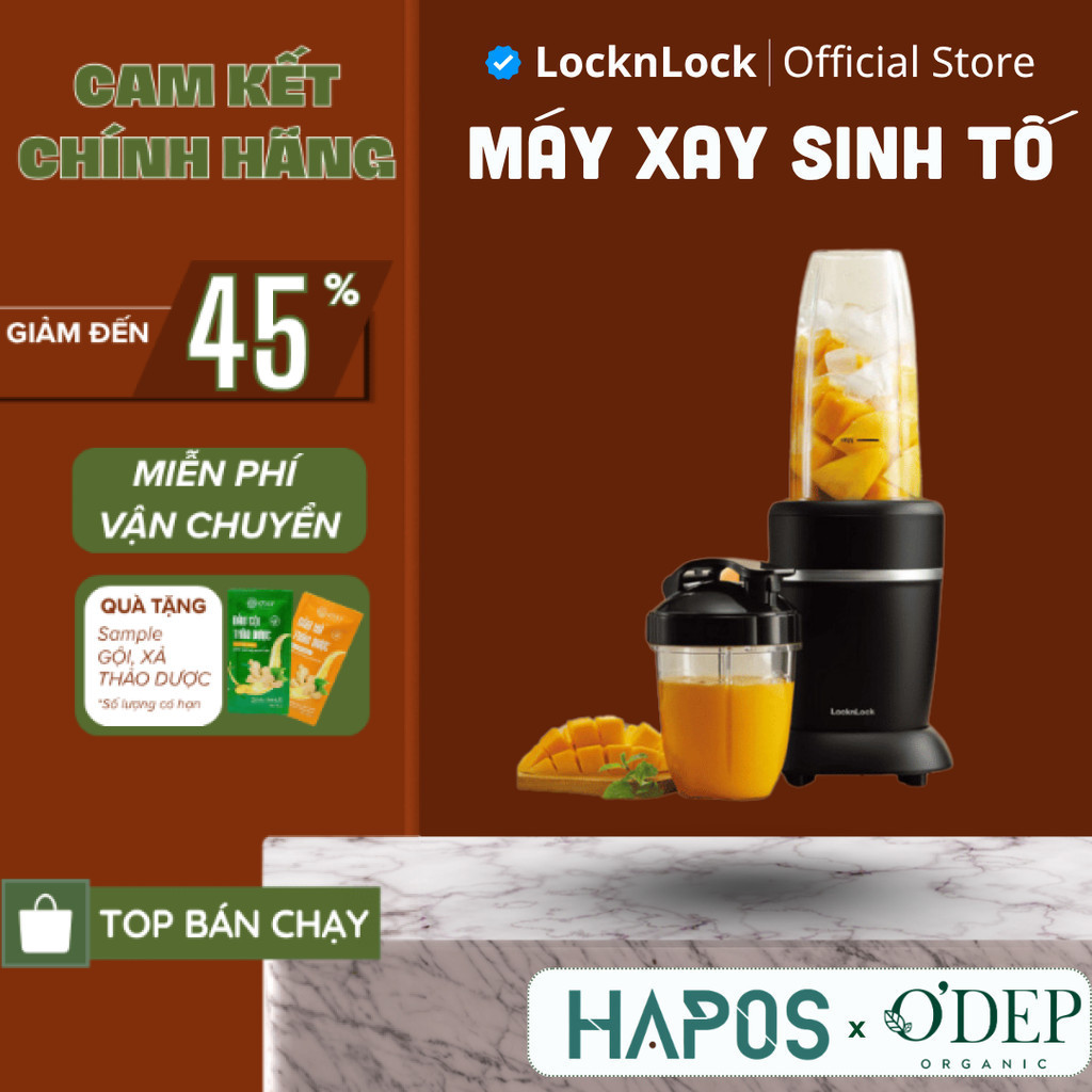 Máy xay sinh tố LocknLock Blender xay đá chống trượt 2 bình đựng 950ml và 500ml EJM452BLK - HAPOS LO