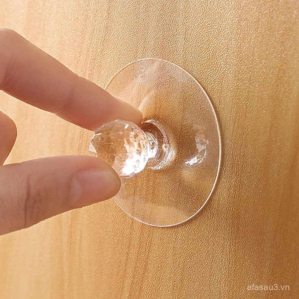 4 Móc Tự Dính Acrylic Đa Năng Núm Tủ Tủ Quần Áo Móc Pha Lê Hình Kim Cương Ngăn Kéo Tay Cầm Đồ Nội Th