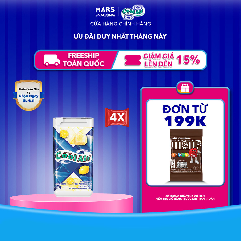 Combo 4 Kẹo Sing-Gum Cool Air Fresh Cube Lemon - Hương Chanh 40g