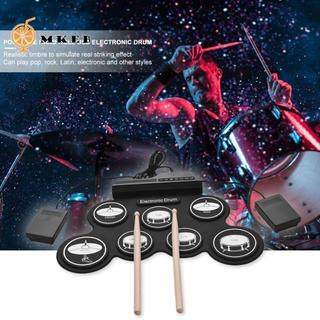 Bộ trống điện tử MKEB 1 hộp, có bàn đạp bền vững Trống điện tử di động USB, Kích thước nhỏ gọn Luyện tập tay HIFI 7 miếng trống nhạc gấp cho người mới bắt đầu Bé trai Bé gái
