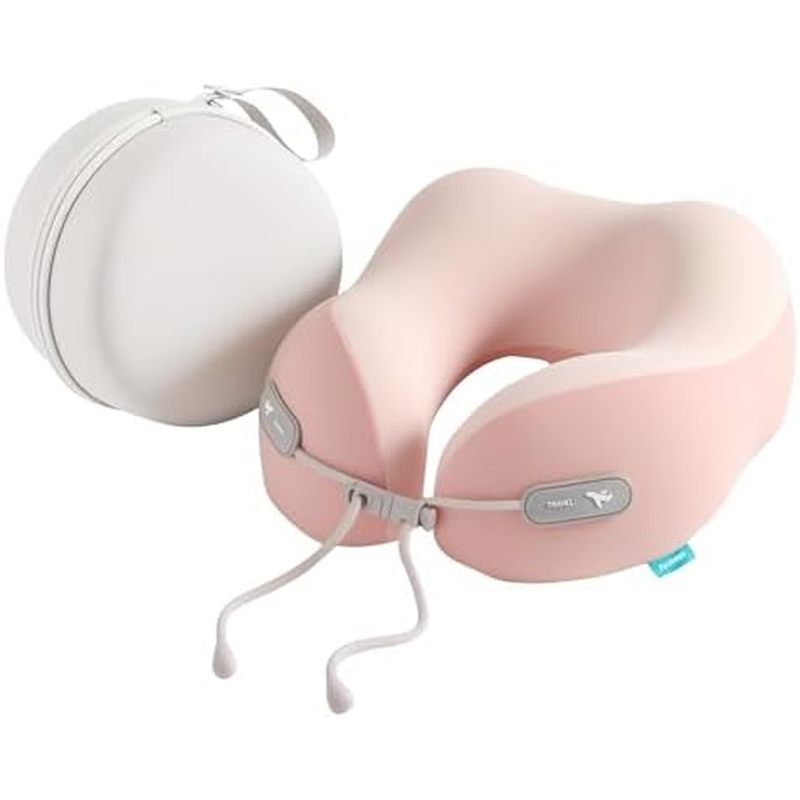 Ergonomic Memory Foam Travel Pillow with EVA Hard Case, Supportive Neck Pillow for Airplane & Long F