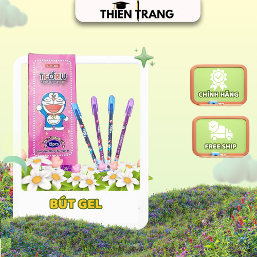 HỘP 12 Cây Bút Viết Gel Nước Mực Nho Thơm Ngòi 0.38mm Thoru/ Tforu Doreamon AH888 / VS999 (Mực Xanh,