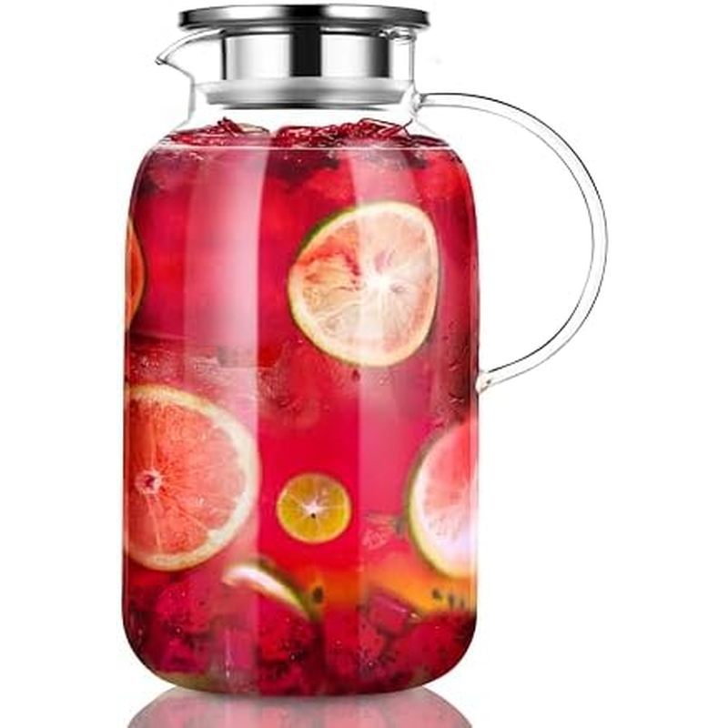 Glass Pitcher，85oz/2500ml Jug with Lid,Glass Carafe for Hot/Cold Water, Iced Tea Pitcher, Pitcher fo